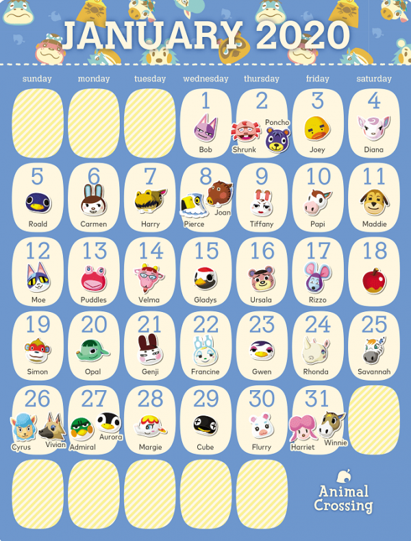 动森1月村民生日日历图鉴